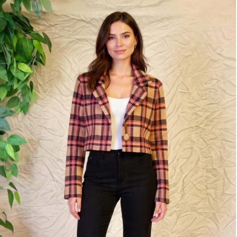 Tahari Plaid Cropped jacket Small