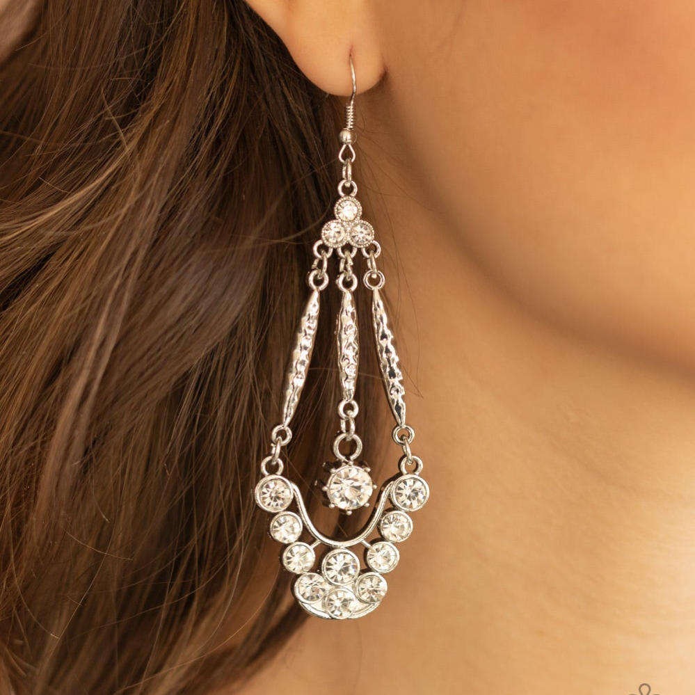 RADIANCE - WHITE RHINESTONE SILVER EARRINGS