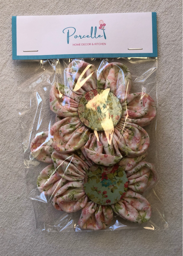 Shabby Chic Fabric Flowers Magnets set of 3