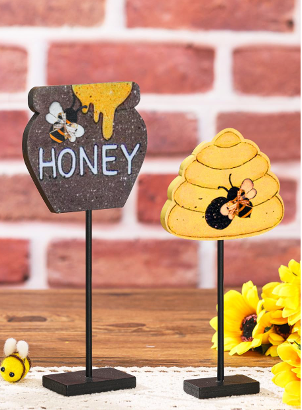 Honey & Bee wood stand Set of two