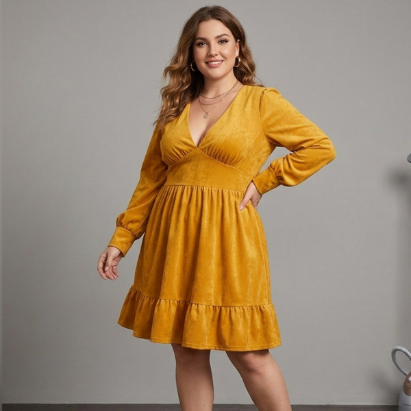 Retro style mini ruffled dress XL