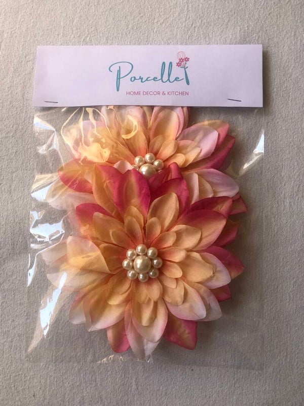 Dalia Large Yellow/Pink Flowers Magnets 2 set