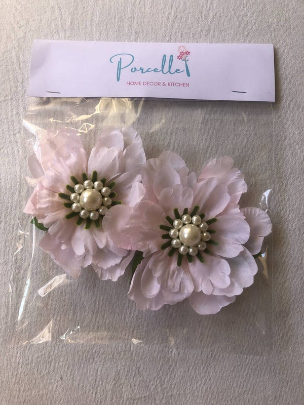 PInk Peony Flower Magnets White Pearls 2 set