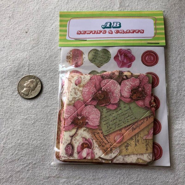 Pink flower floral stickers and mini envelopes