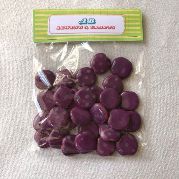 Ceramic Flat Polka Dots Purple Beads