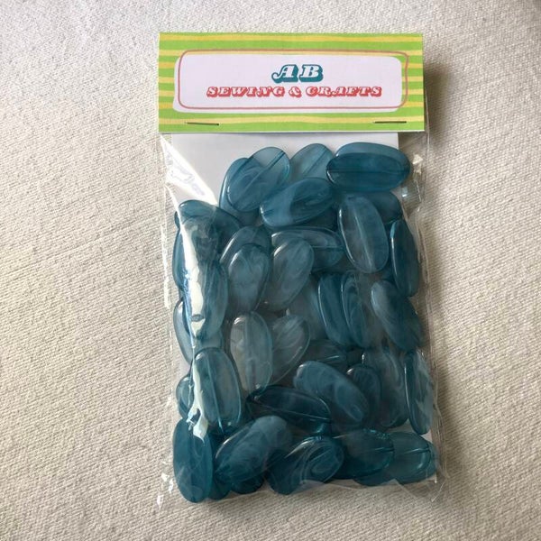 Aqua Wavy Oval Flat Beads