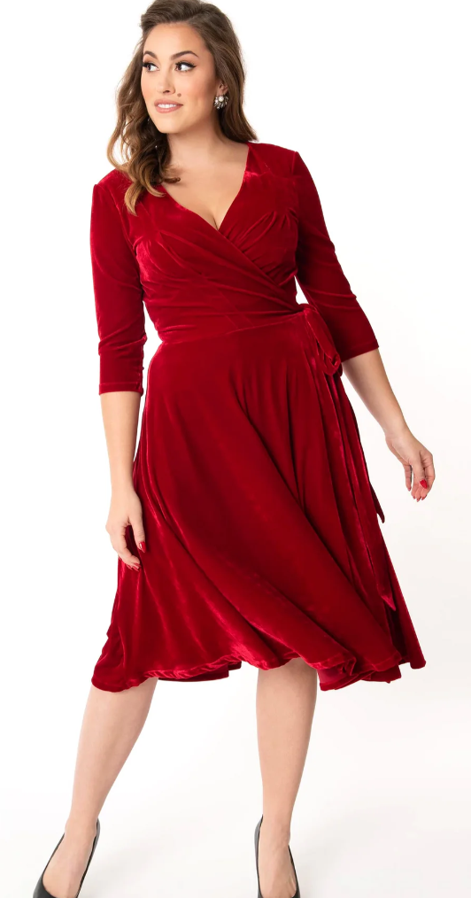 Unique Vintage Velvet Red Dress/Vestido de Terciopelo Rojo XS
