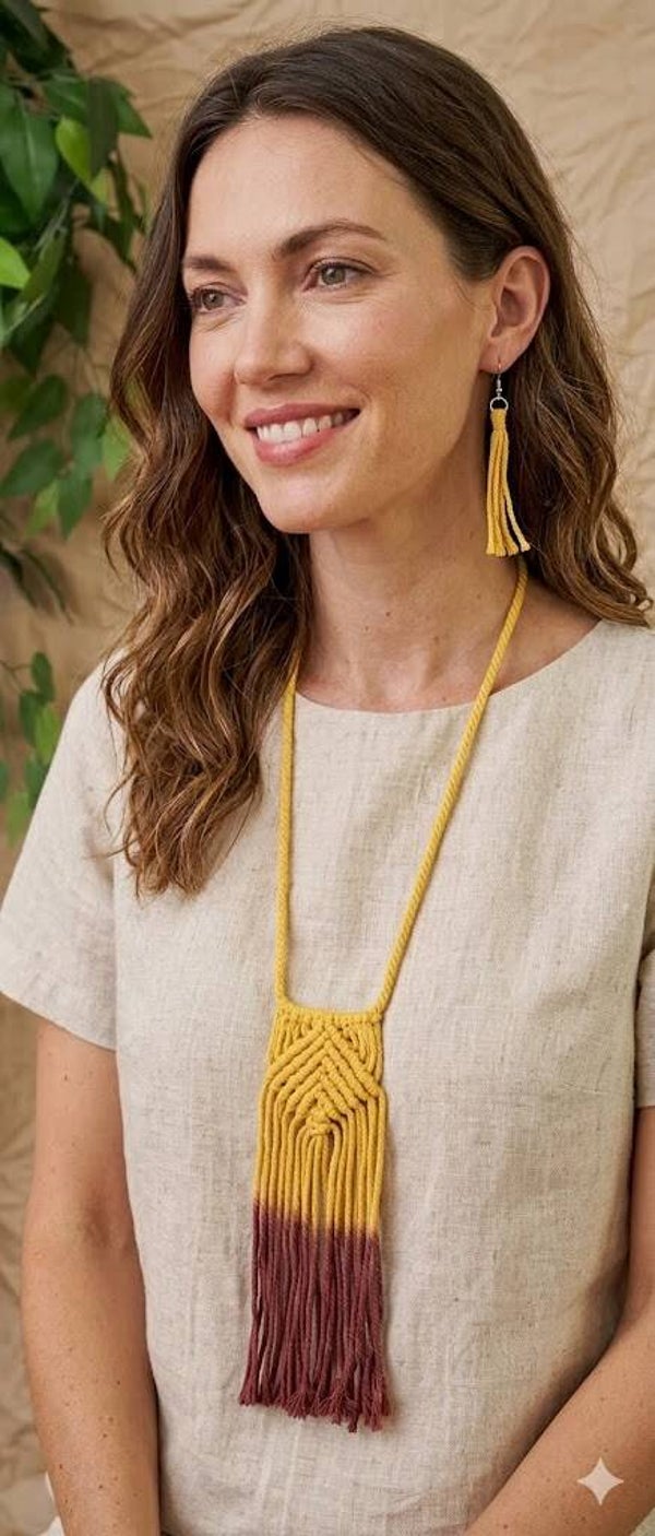 Look At MACRAME Now - Yellow Necklace and earrings set