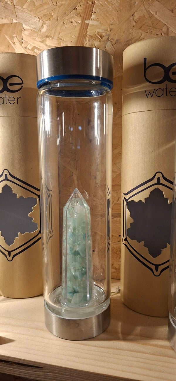 Gourde en verre Amazonite et quartz transparent