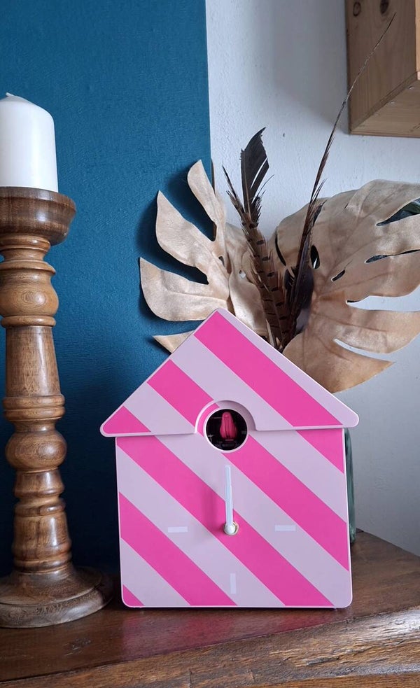 Horloge coucou moderne  Rose fluo/rose pâle