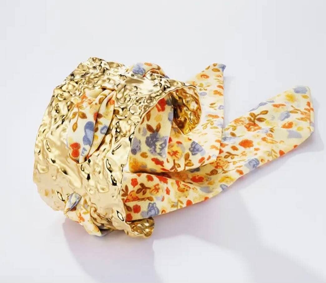 Bracelet manchette foulard jaune