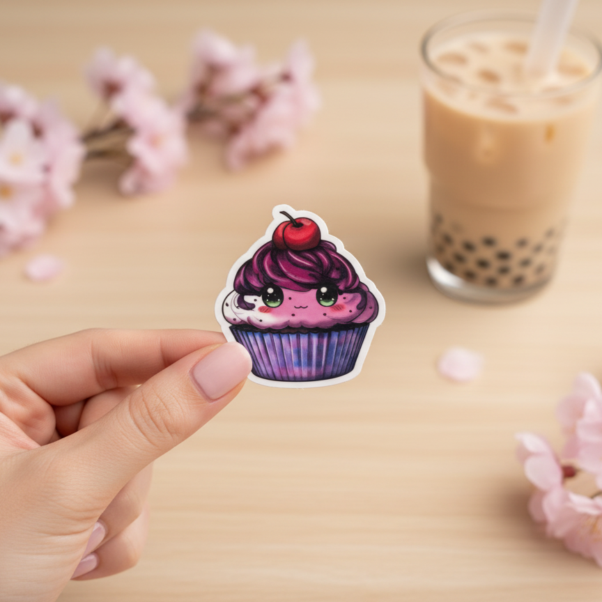 Sticker „Zartbitter Kirsch Cupcake“ – Süß trifft Schoko-Kick!