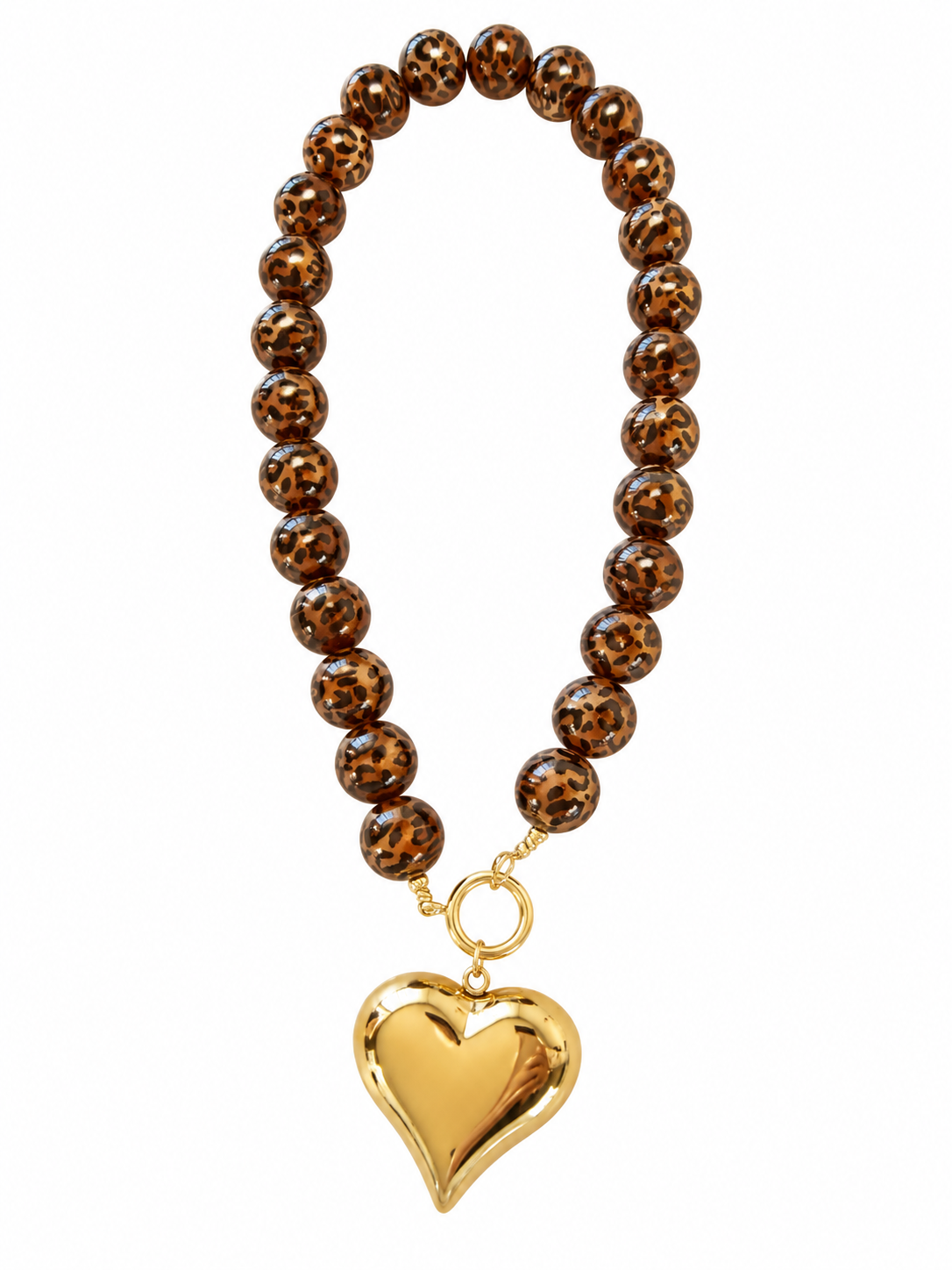 Acryl kralenketting leopard met xxl hanger hart
