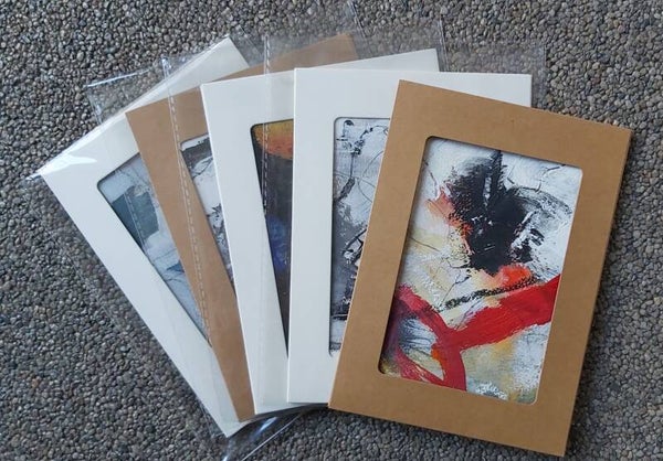Set 2 kunstkaarten, 5 stuks origineel handgemaakt en met passe partout