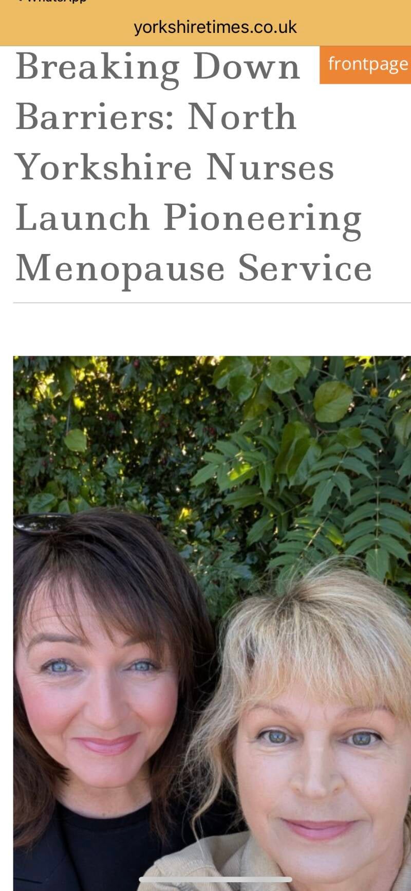 Picture of Pearl Clark Brown and Melanie Dunwell, nurses at Your Menopause Nurse