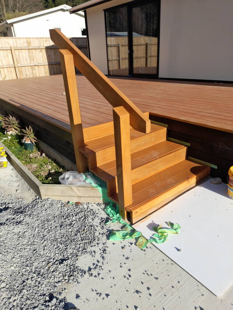 New stairs and deck freshly stained