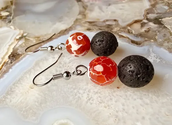 Fire Agate Lava Stone Earrings, Essential Oil Diffuser Jewelry #0175