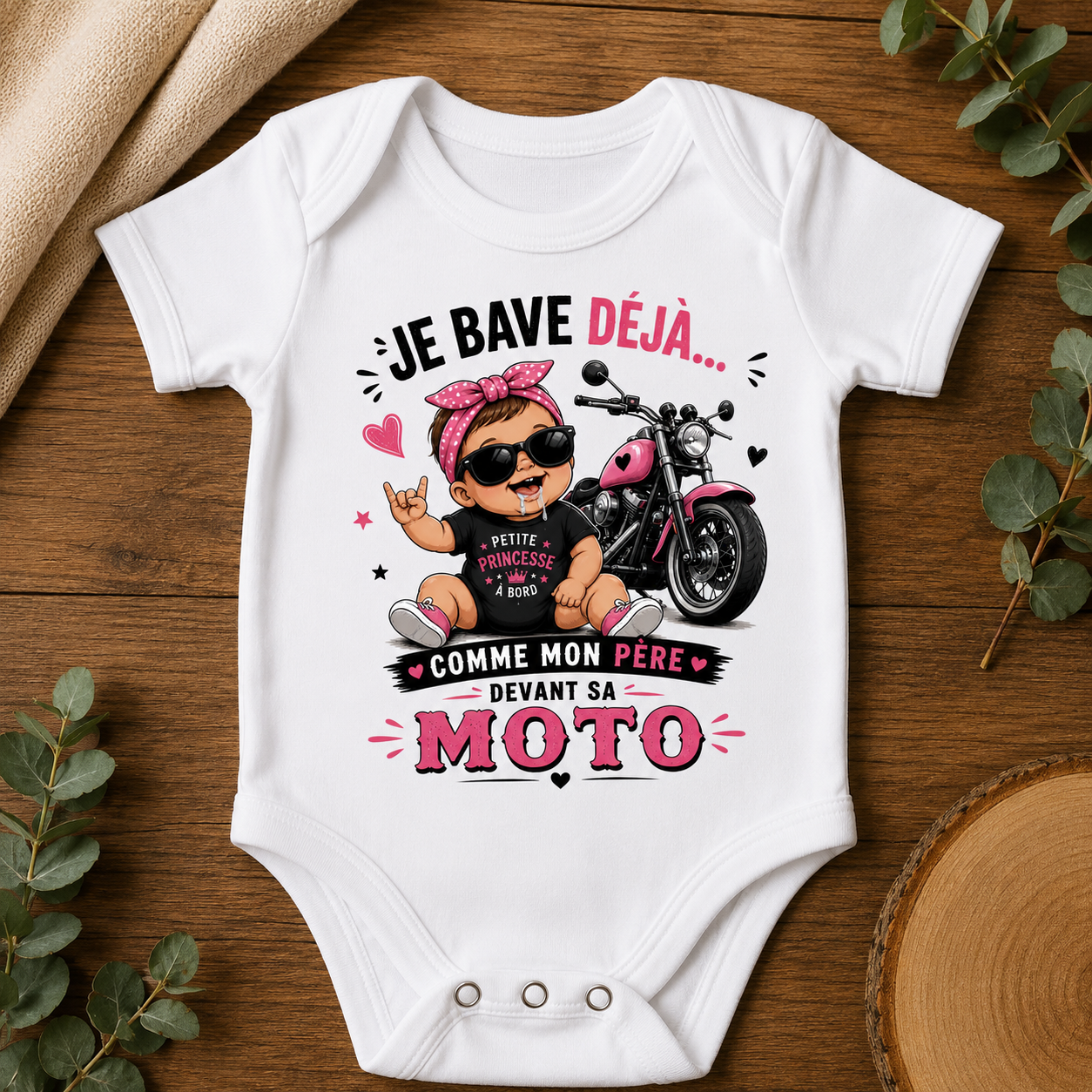 Body bébé « Je bave déjà comme mon père devant sa moto » – 6/9 mois