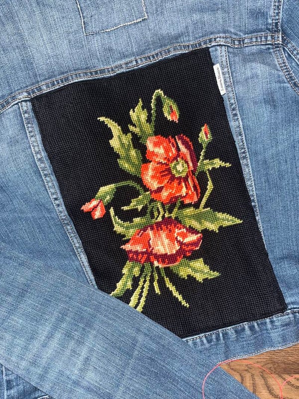 Jas blauw ‘Papavers’ maat M