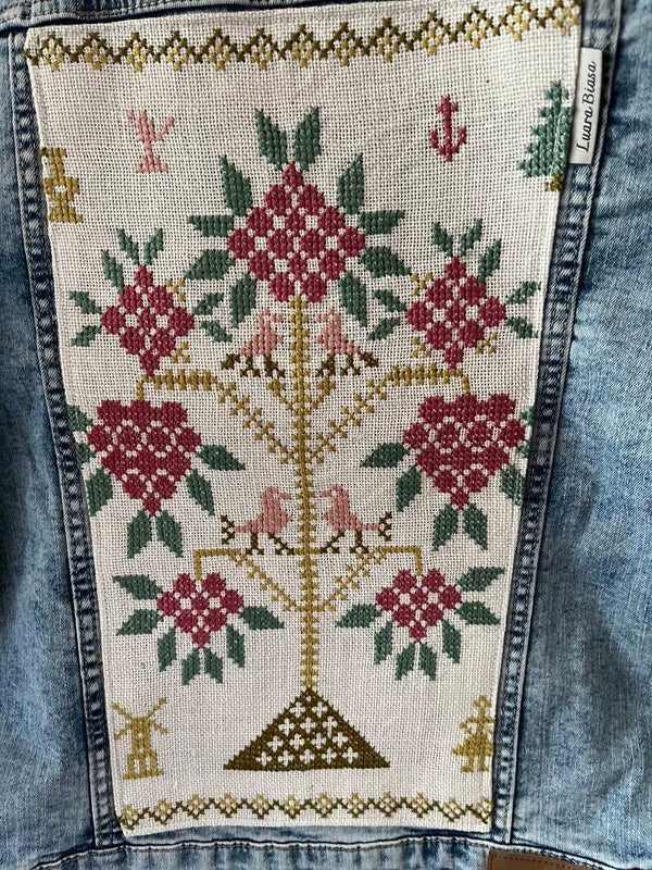 Denim jasje lichtblauw Merklap maat 164