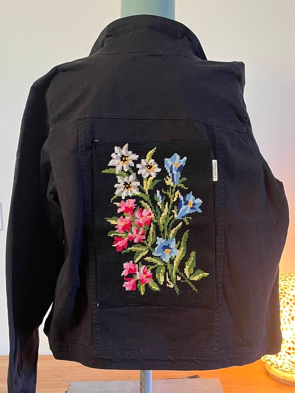 Denim stretch jasje ‘Veldboeket’ maat XL