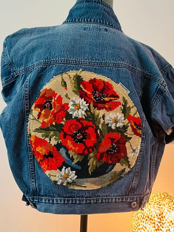 Denim jasje, grijsblauw, ‘Poppy’s’ maat M/L