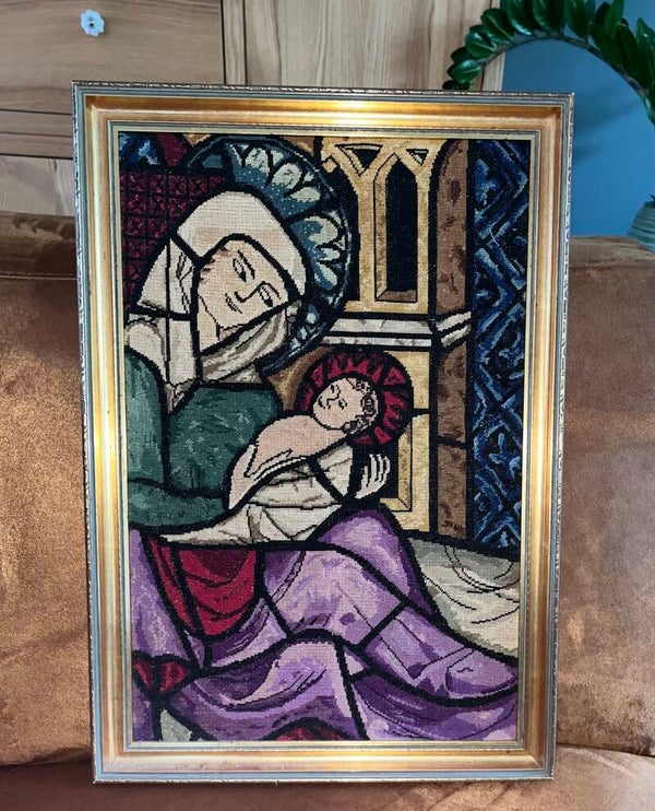Geborduurd schilderij kersttafereel
