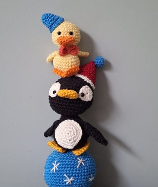 Eendje, pinguin, caros atelier, circus cal, balnceren, bal