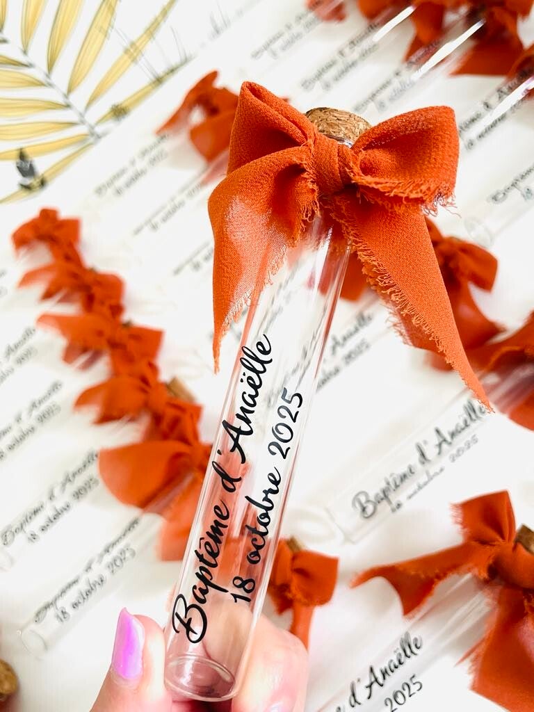 Fiole à dragées en verre personnalisée | terracotta