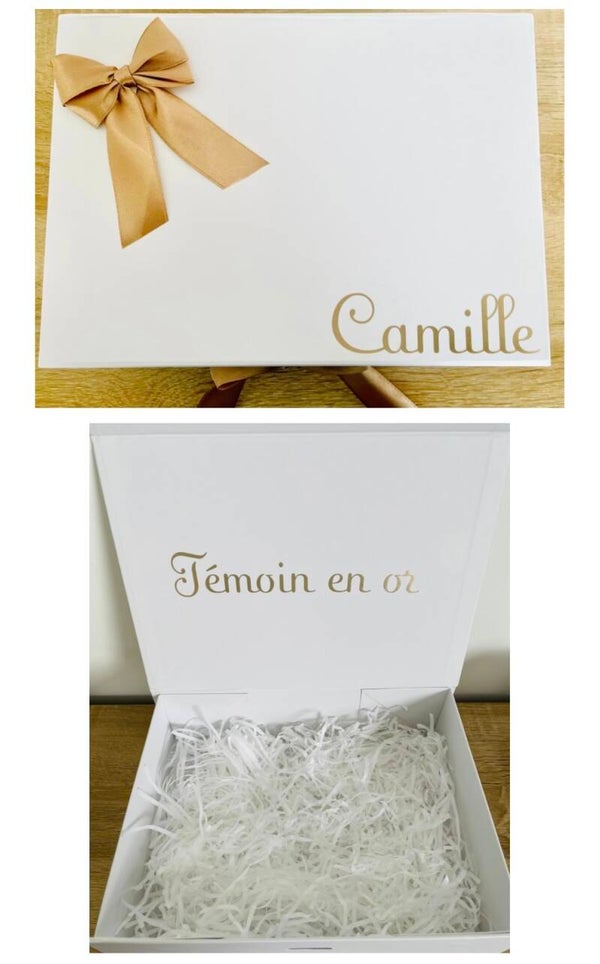 Boîte cadeau personnalisée | Témoin en or