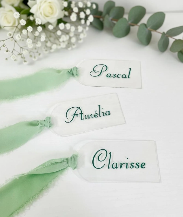 Marque place en plexiglass | vert sauge