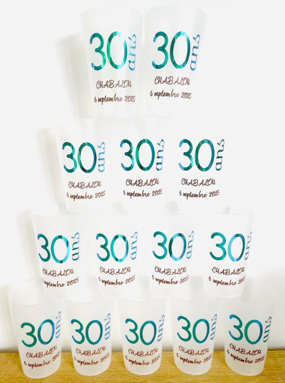 Gobelet personnalisé anniversaire 30 ans | vinyle holographique
