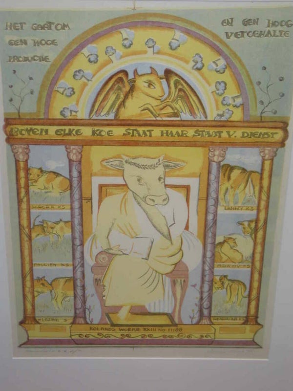 Bartha Haak - Zittende koe ( 56 * 76 incl. lijst)