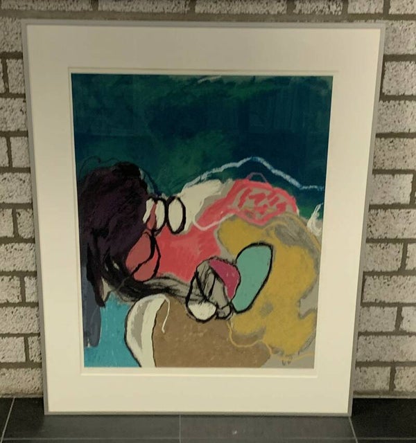 1064 - Henk van Vessem - Abstract rose/groen/geel (80 * 100 incl lijst)