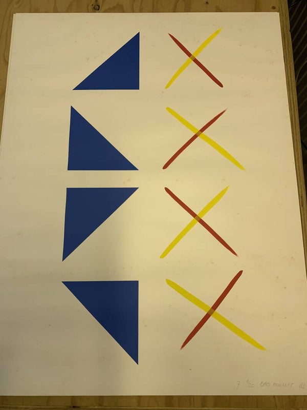 1177 - Betty Muller - nr 7 Blauw / rood / geel  ( 50 * 65 incl. lijst)