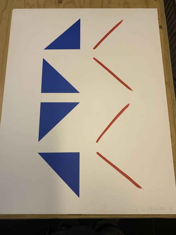 1220 - Betty Muller - nr 4 Blauw / rood  ( 50 * 65 incl. lijst)