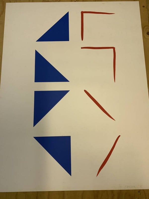 1224 - Betty Muller - nr 1 Blauw / rood  ( 50 * 65 incl. lijst)