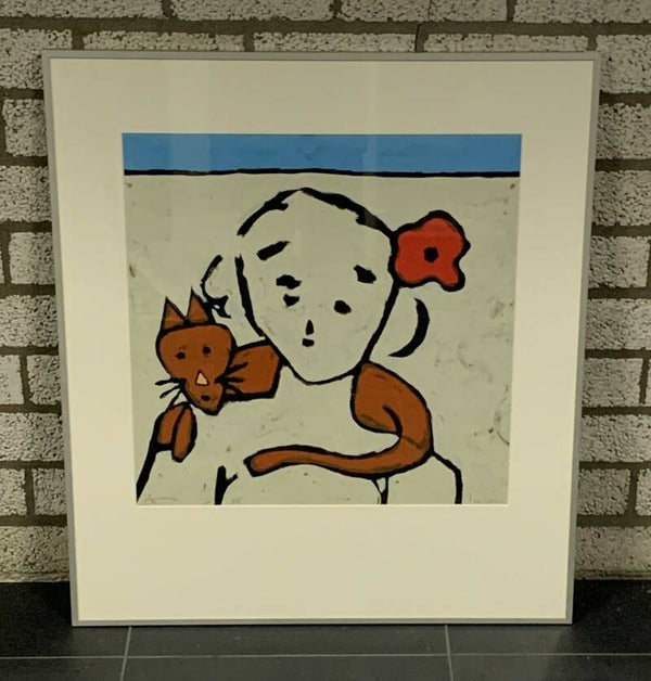 1273 - Bart Drost - Kind met poes ( 70 * 80 incl. lijst)