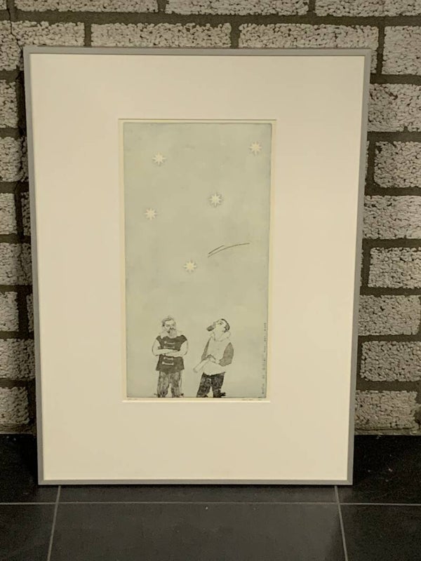 1431 - Karin Bos - Kepler en Galilei doen een wens ( 50 * 70 incl. lijst)