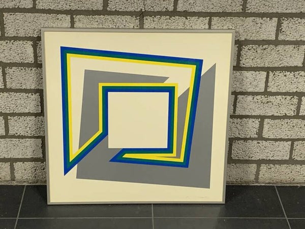 1455 - Cyrill Lixenberg - Blauw geel blok  (60 * 60 incl. lijst)