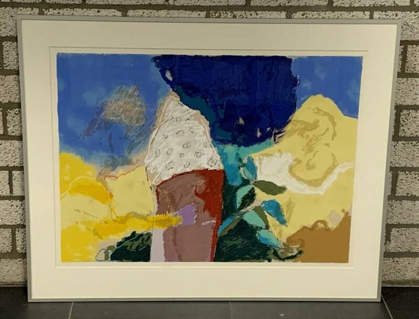 0279 - Henk van Vessem - abstract geel, blauw , rood  (80 * 100 incl lijst)