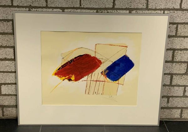 0284 - Arty Grimm - abstract rood/blauw (80 * 100 incl lijst)