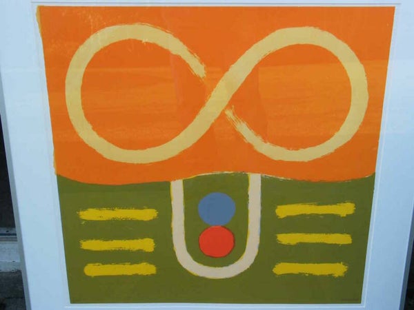 0299 - Bhaskar Handé - abstract oranje groen ( 90 * 90 incl lijst)