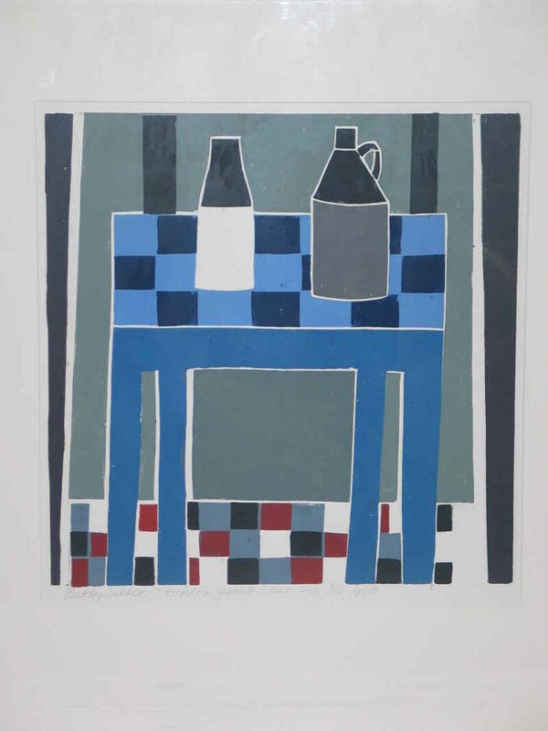 0346 - Betty Scheer - Tafel op geblokte vloer ( 70 * 80 incl. lijst)
