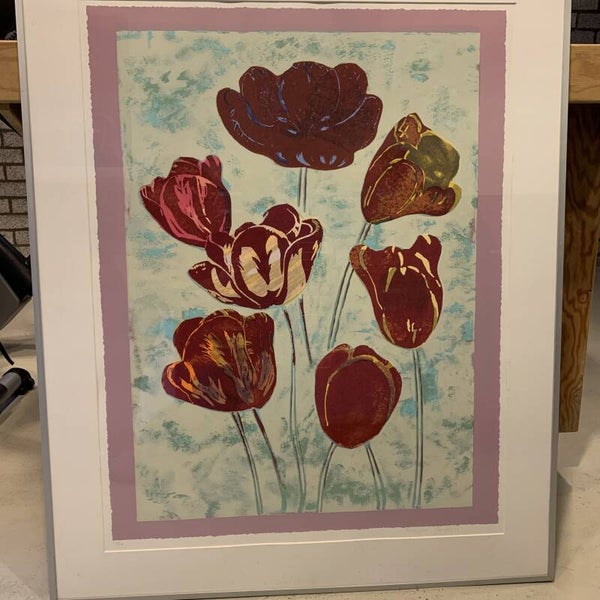 0331 - Marjan Jaspers - rode bloemen ( 90 * 110 incl lijst)