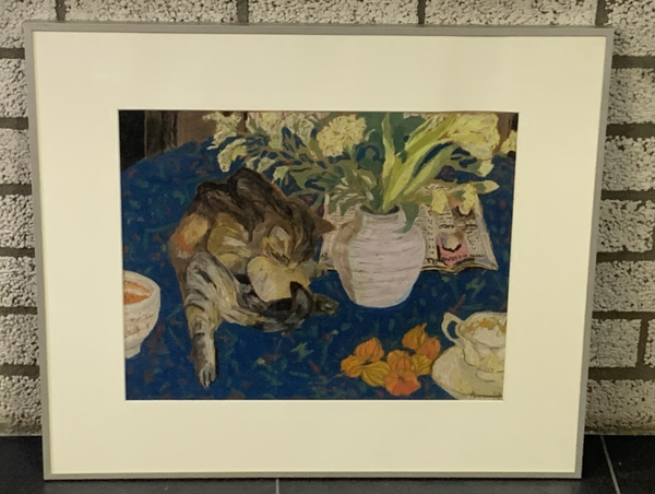 0190 - Desire Haverkamp - Poes in blauw ( 60 * 70 incl. lijst)