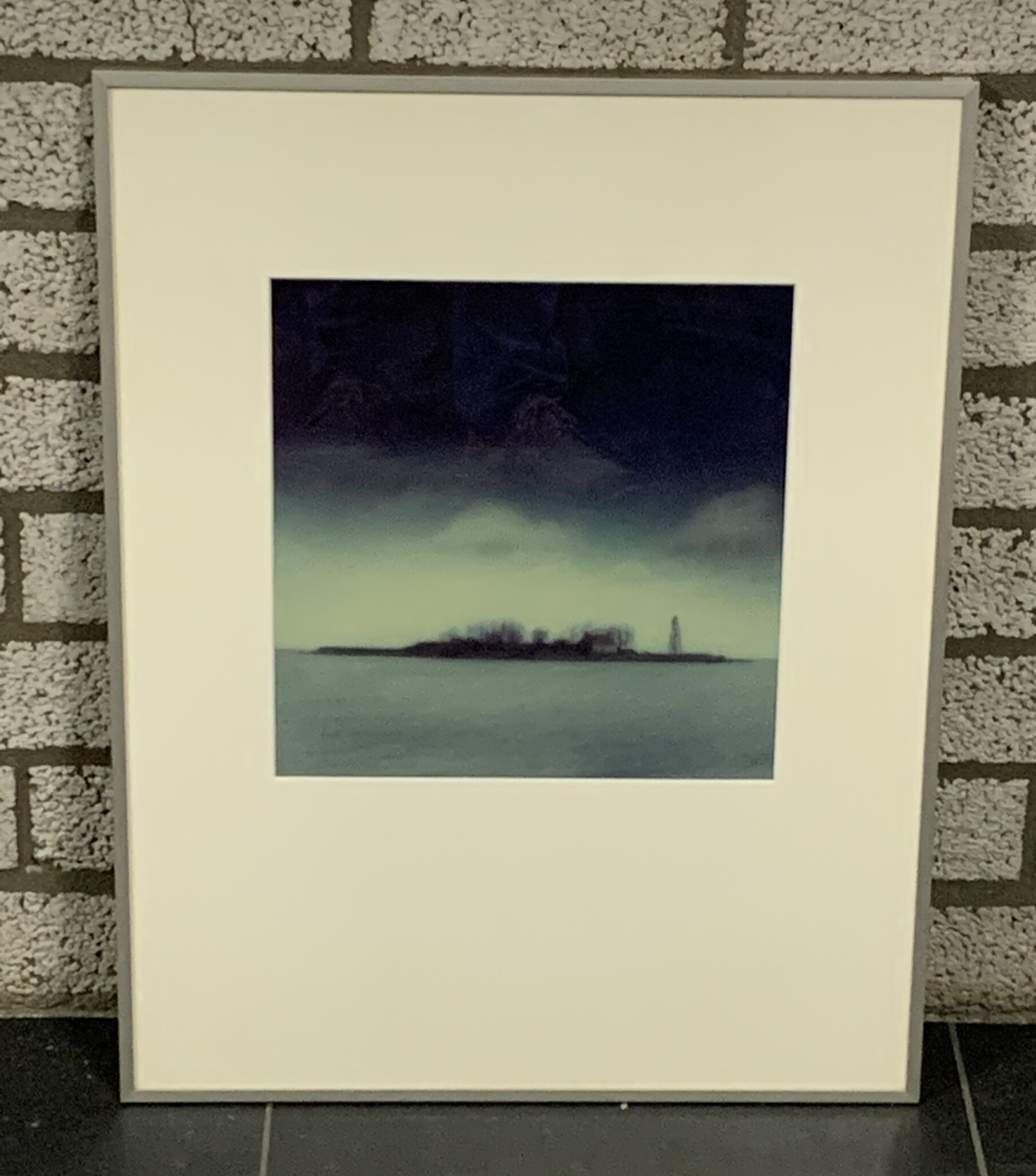 1168 - Annemieke de Pee - Blauw waterlandschap ( 50 * 65 incl. lijst)