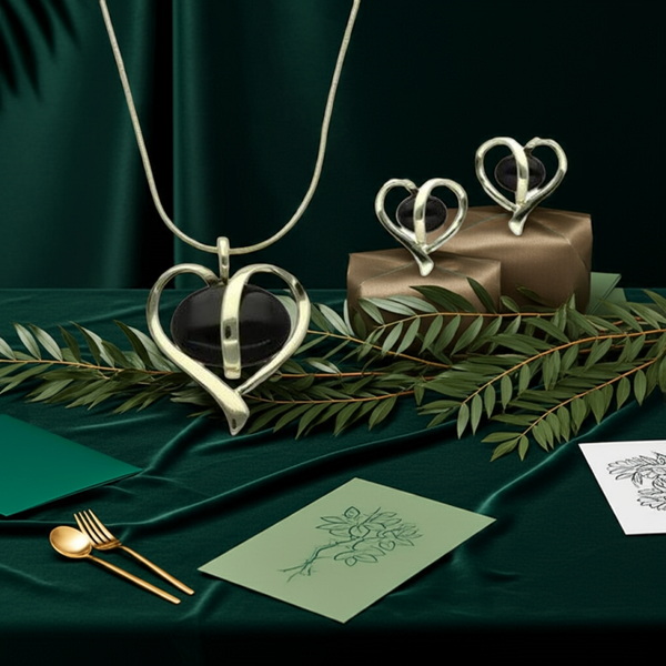 Elegancki komplet biżuterii z żywicy i metalu antyalergicznego.