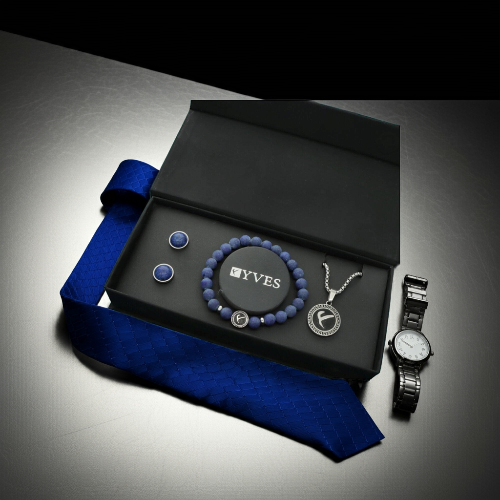 Ekskluzywny zestaw męskiej biżuterii – stal szlachetna i kamienie naturalne