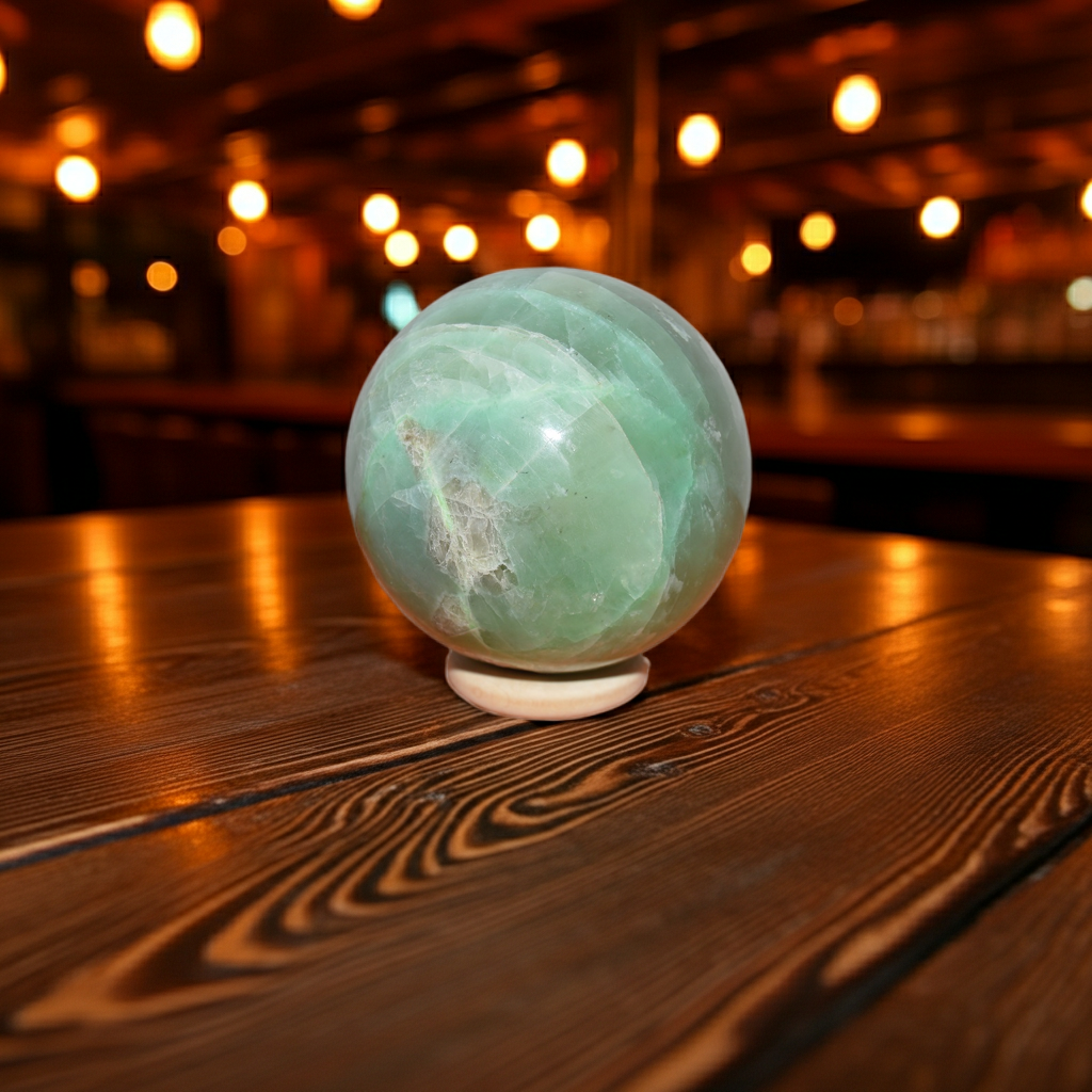 Maansteen Garnieriet Bol groen diameter 7 cm.